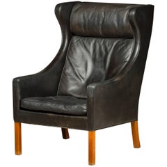 Vintage Børge Mogensen Wingchair with Original Leather, Model BM 2004