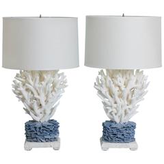 Striking Pair of Staghorn and Blue Coral Table Lamps