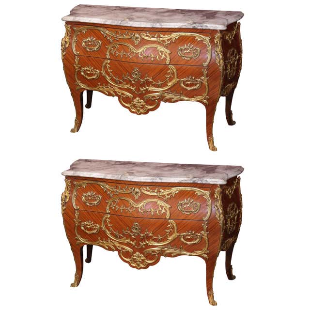 Vintage Baroque Rococo Chest of Drawers Bombe Pair For Sale at 1stDibs