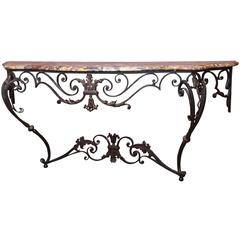 French Antique Iron Console with Marble Top
