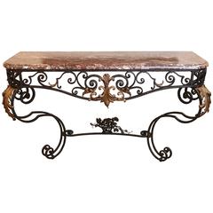 French Forged Iron Console, 19th Century with Marble Top 9