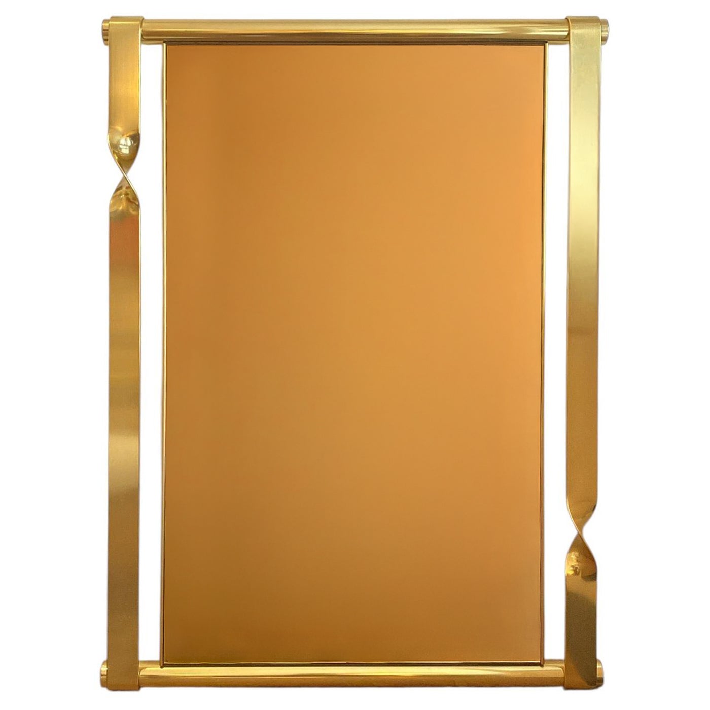 Luciano Frigeiro 1970s Solid Brass Framed Orange Smoked Mirror Hollywood Regency For Sale