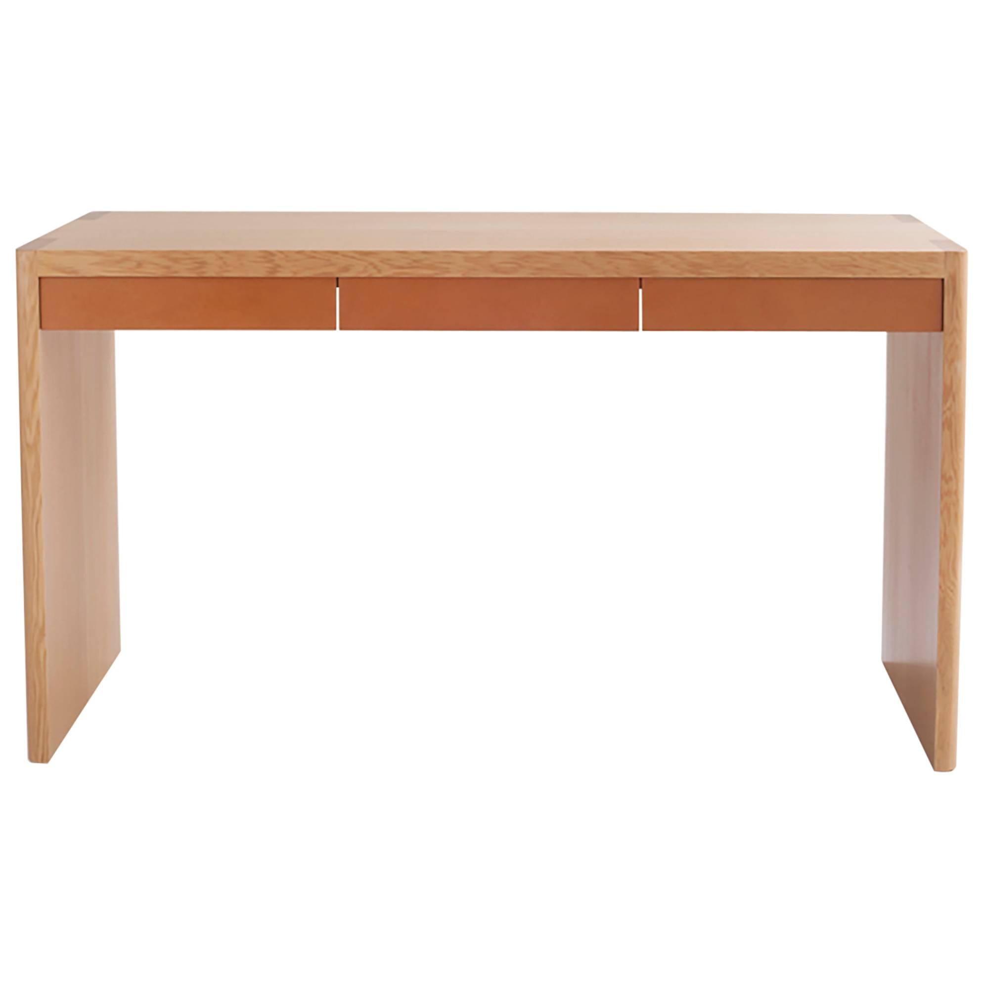 Francis Desk, Solid Wood and Leather For Sale