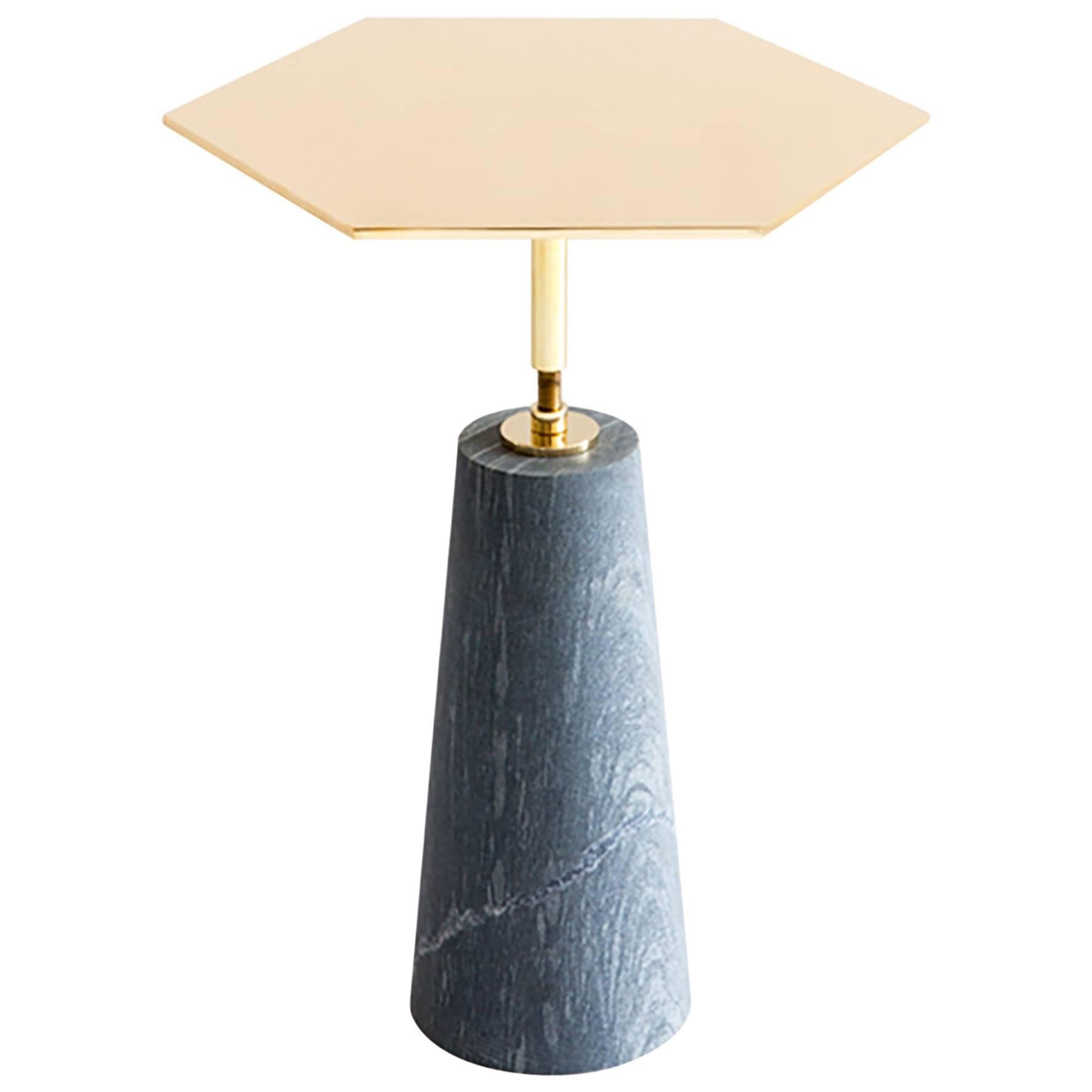 Hawley Side Table, Marble and Brass For Sale