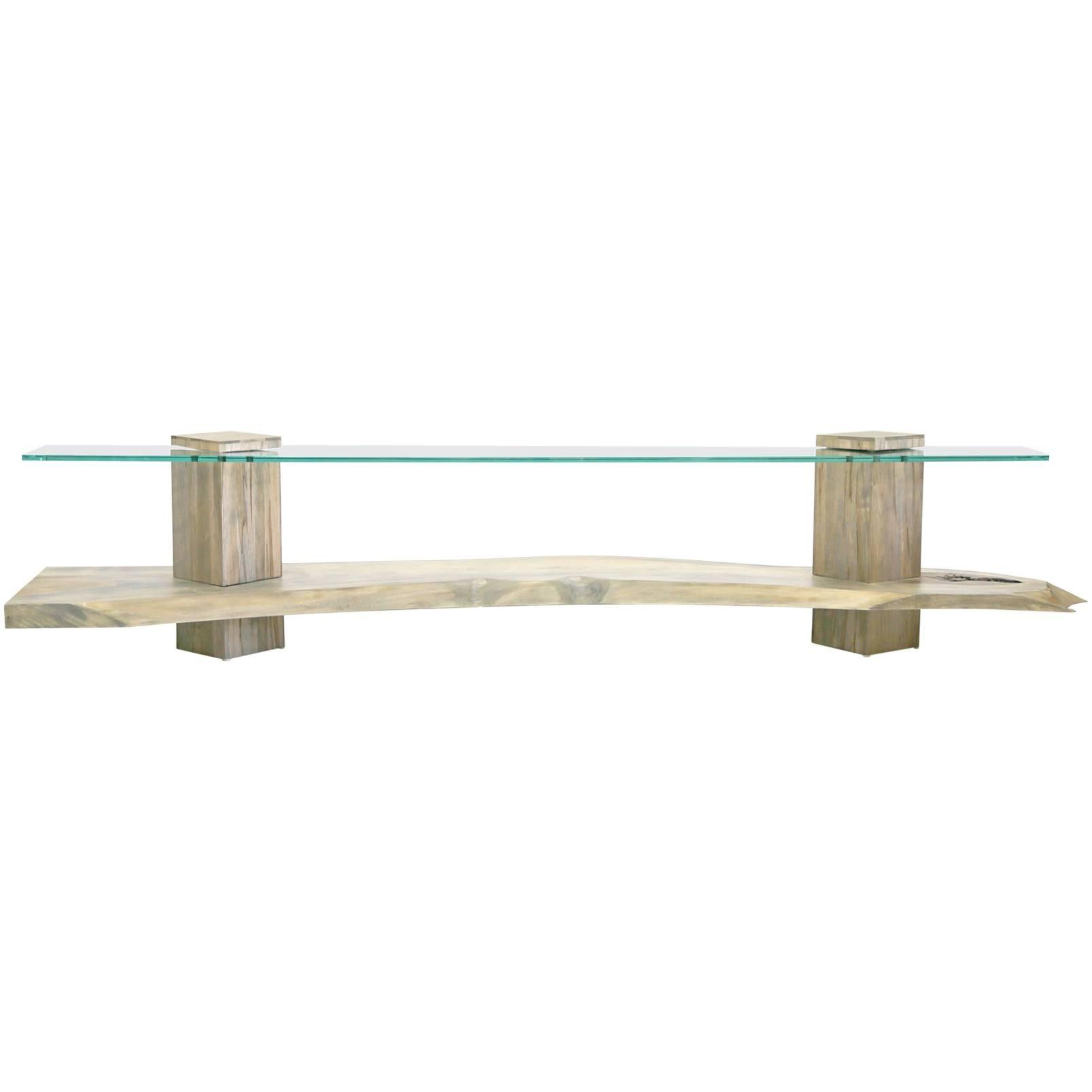 Sentient Maple and Glass Foothills Console in Driftwood Finish For Sale