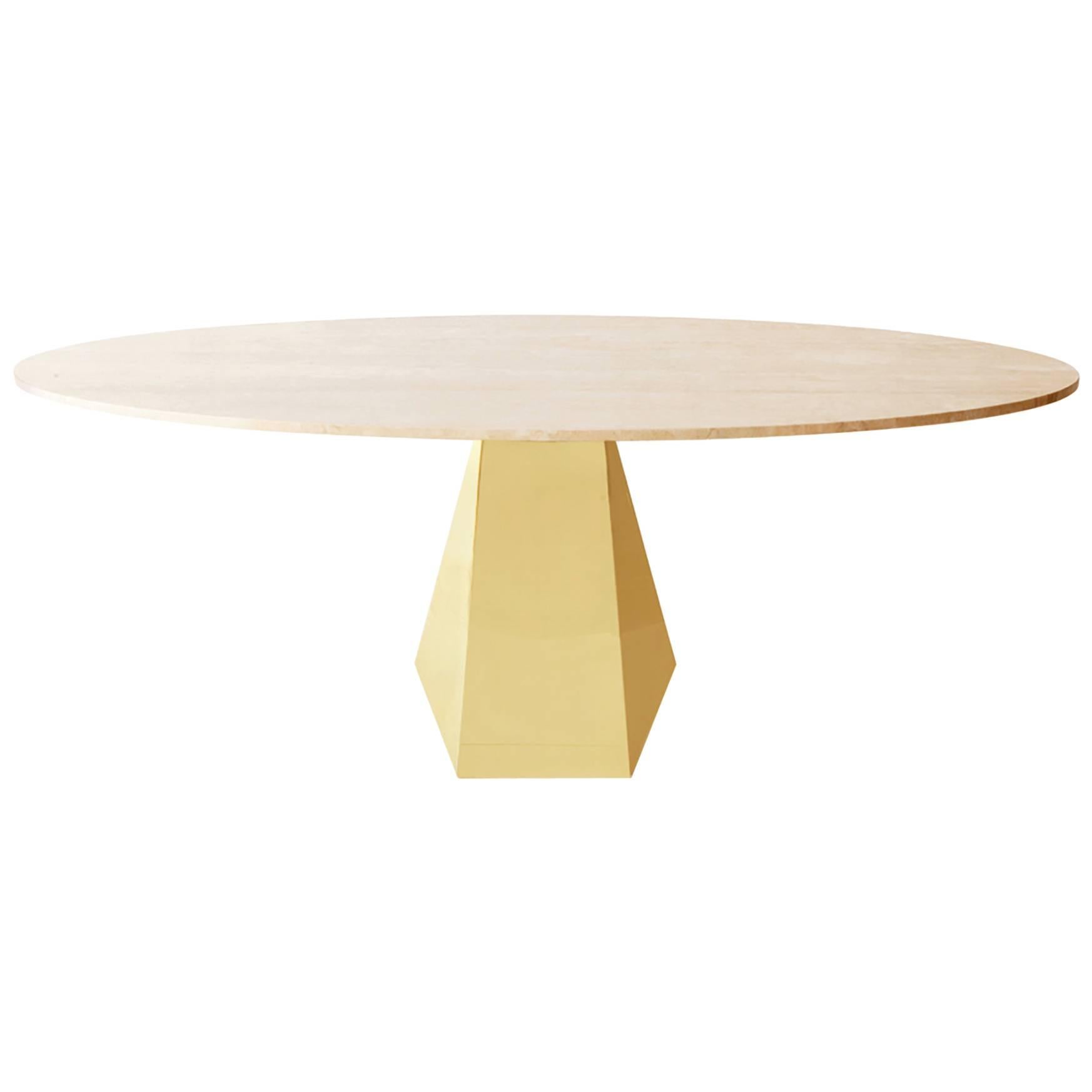 Oscar Dining Table, Brass and Stone For Sale