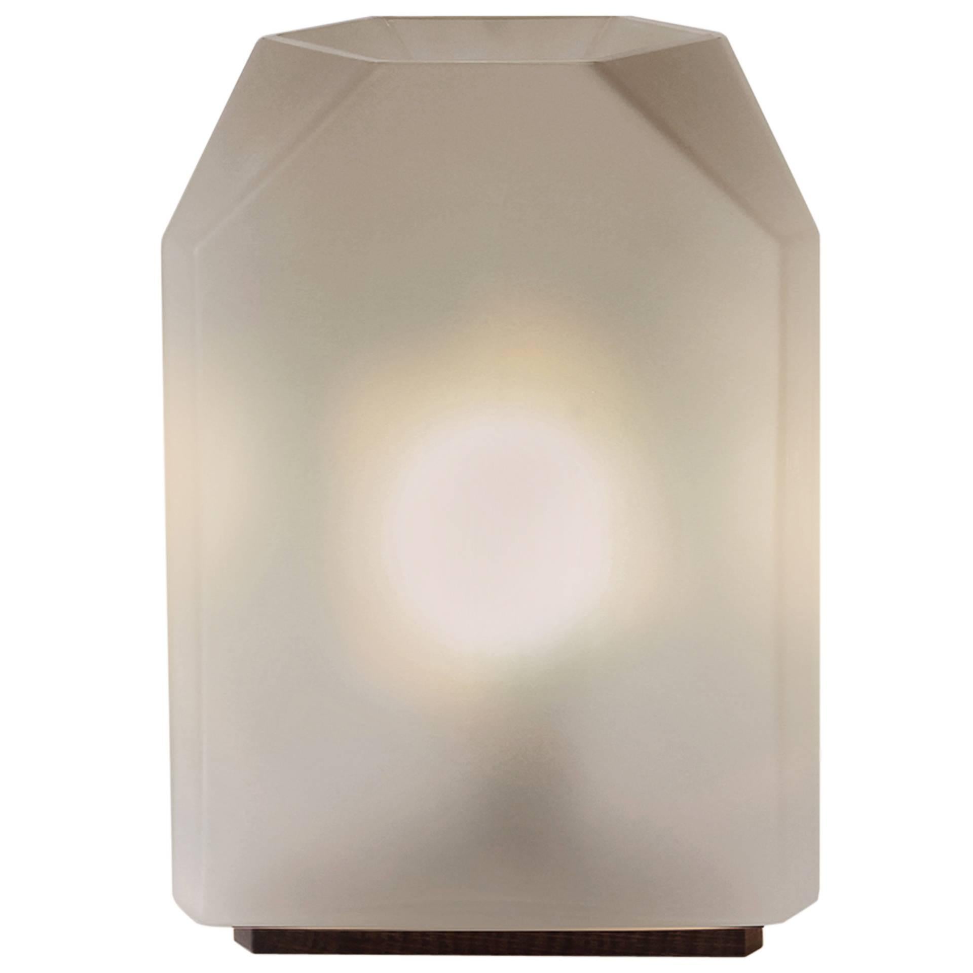 Tyler Table Lamp, Handblown Glass and Blackened White Oak For Sale