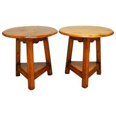 Pair of Round Pine Italian Side Tables