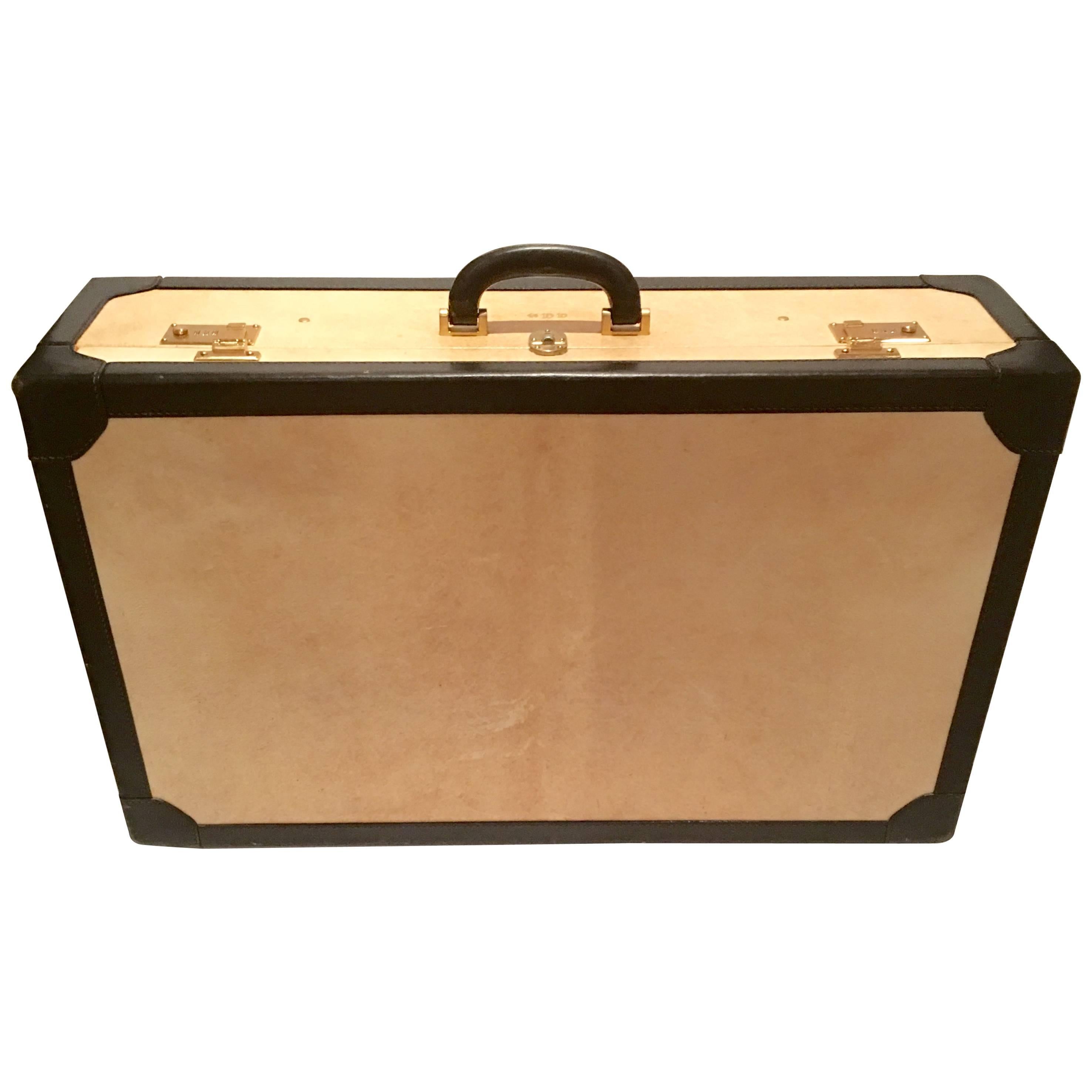 Vintage Italian Vellum and Leather Suitcase Made for Barney's New York