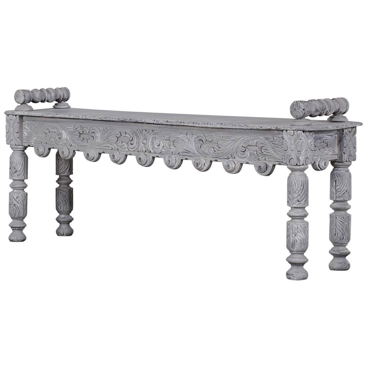 Antique English Painted Oak Hall Bench, circa 1880