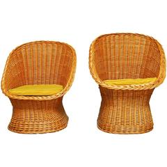 Matched Pair of His and Hers Wicker Barrel Chairs