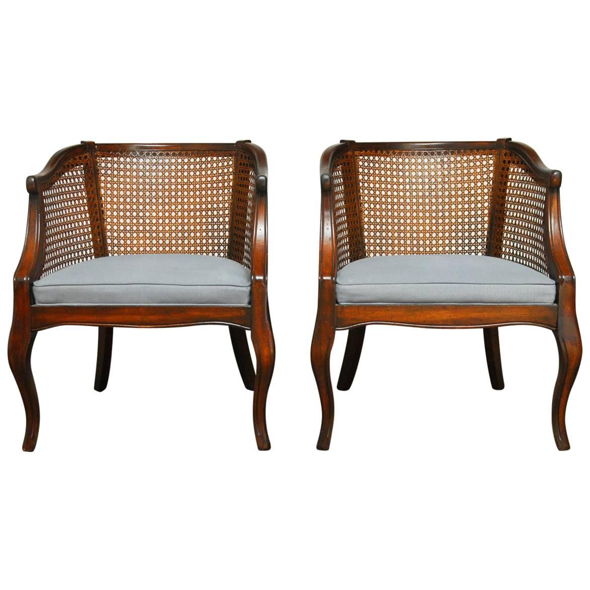 Pair of Mid-Century Barrel Back Cane Chairs