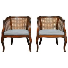 Vintage Pair of Mid-Century Barrel Back Cane Chairs