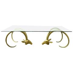 Large Brass Ibex Ram's Head Coffee Cocktail Table 4