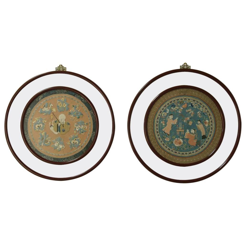 Pair of 19th Century Framed Chinese Silk Embroideries For Sale