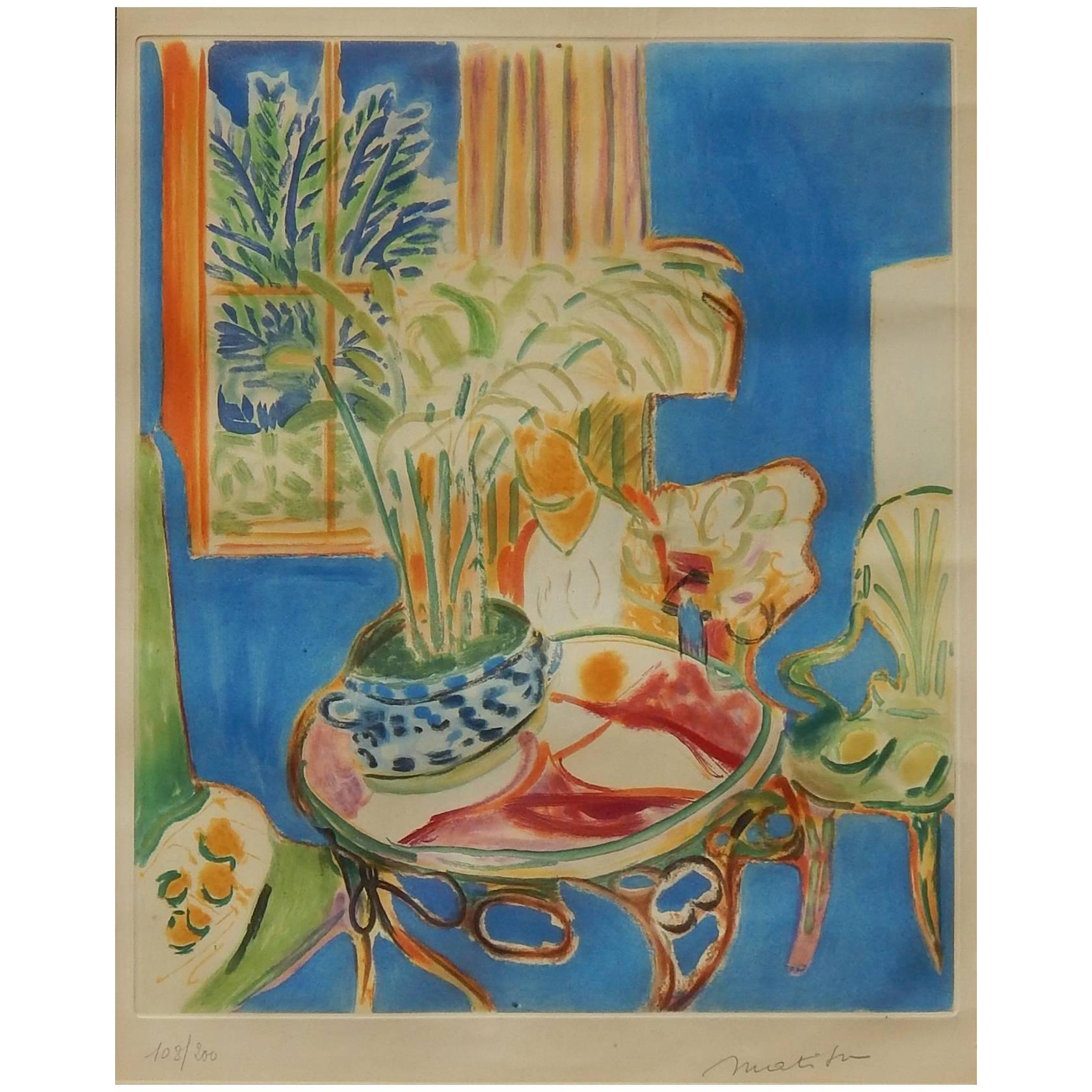 Henri Matisse Pencil Signed Aquatint, Petit Interieur Bleu