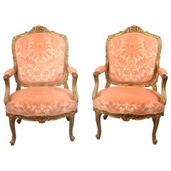 Exquisite Pair of Late 19th Century Louis XV Style Giltwood Armchairs