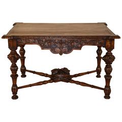 19th Century French Carved Library Table with Birds in Nest