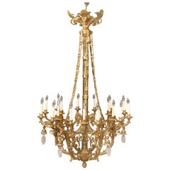 Large and Important Early 20th Century Gilt Bronze Empire Style Chandelier