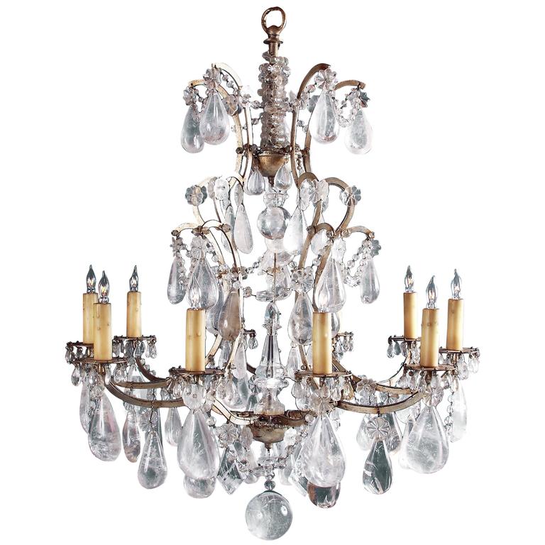 19th century Rock Crystal Chandelier, surface wired For Sale at 1stdibs