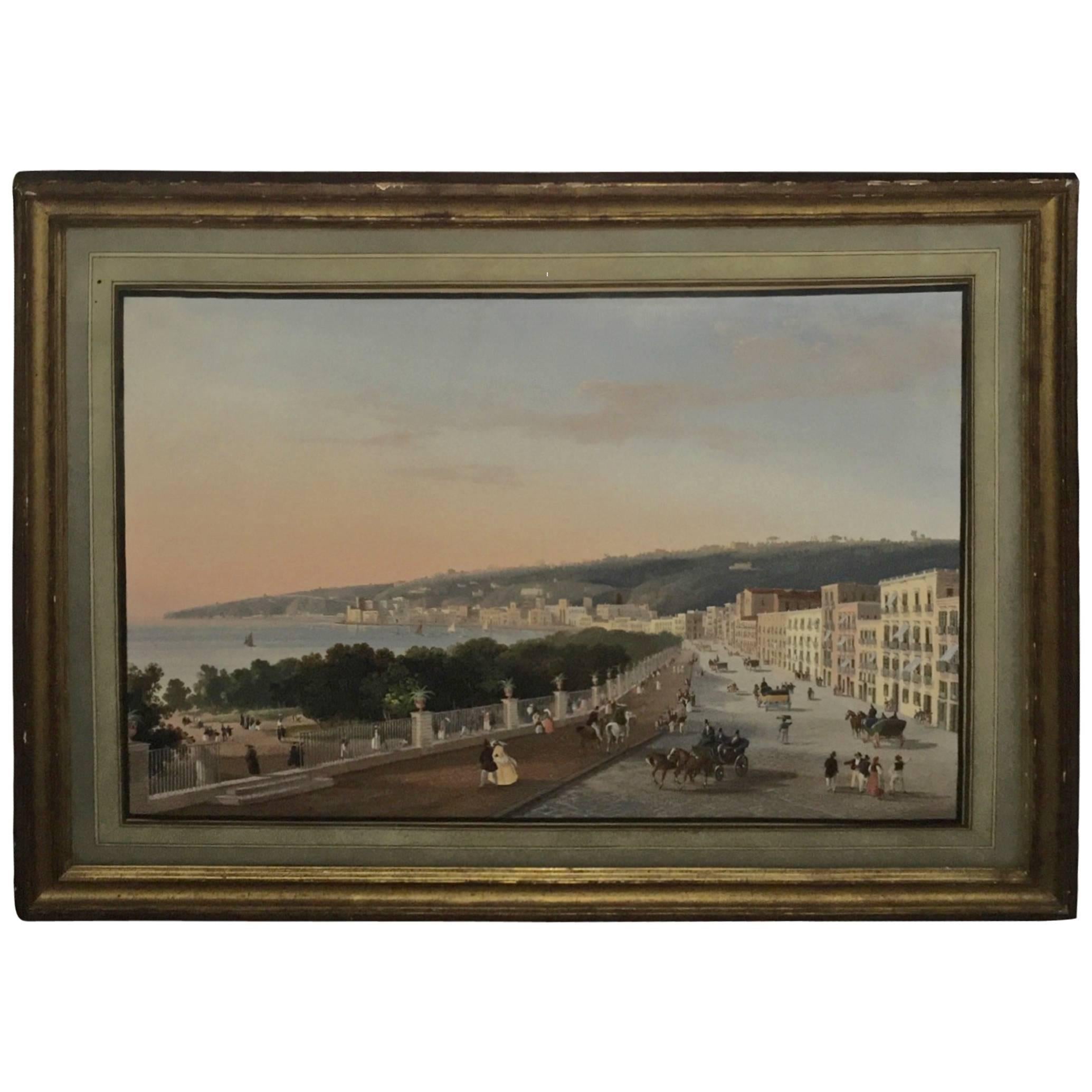 Italian Gouache Depicting a View of Posillipo from Naples, 19th Century