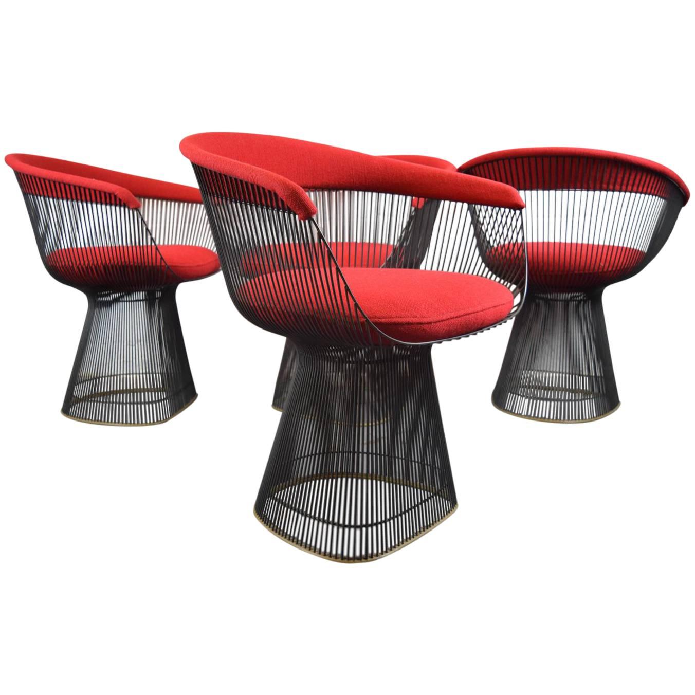 Set of Four Warren Platner for Knoll Bronze Dining Chairs