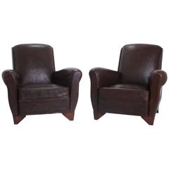 Pair of English Art Deco Leather Club Chairs