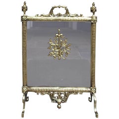 Antique French Brass Lyre & Floral Acanthus Free Standing Fire Screen, Circa 1830