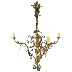 19th Century Antique Tuscan Wrought Iron Renaissance Green Chandelier