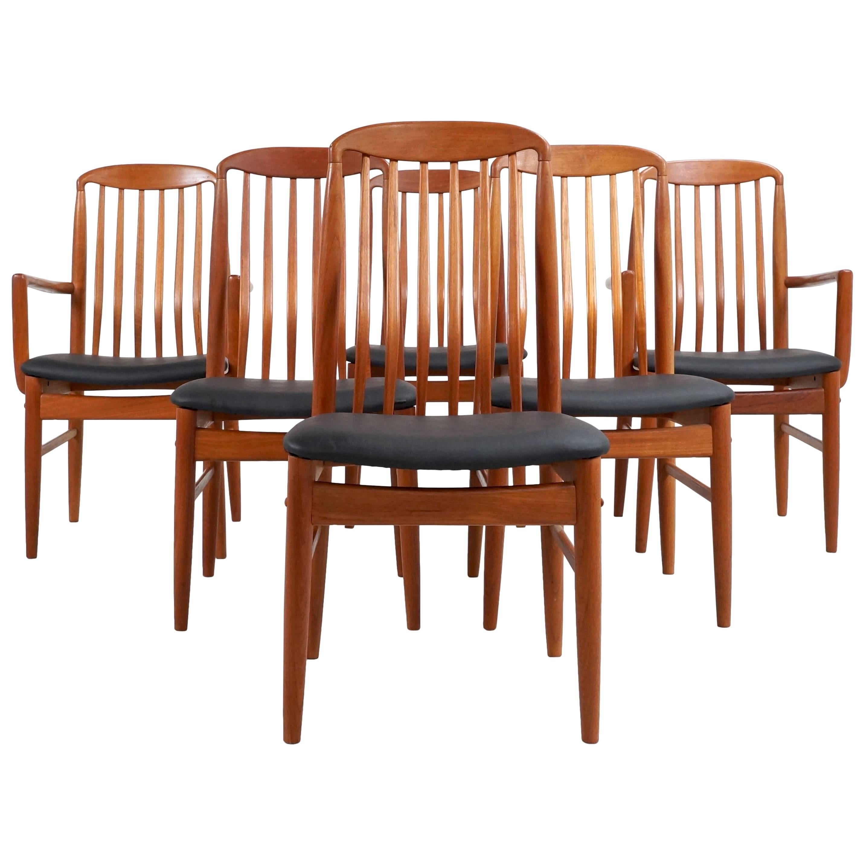 Six Danish Modern Teak Dining Chairs by Benny Linden For Sale