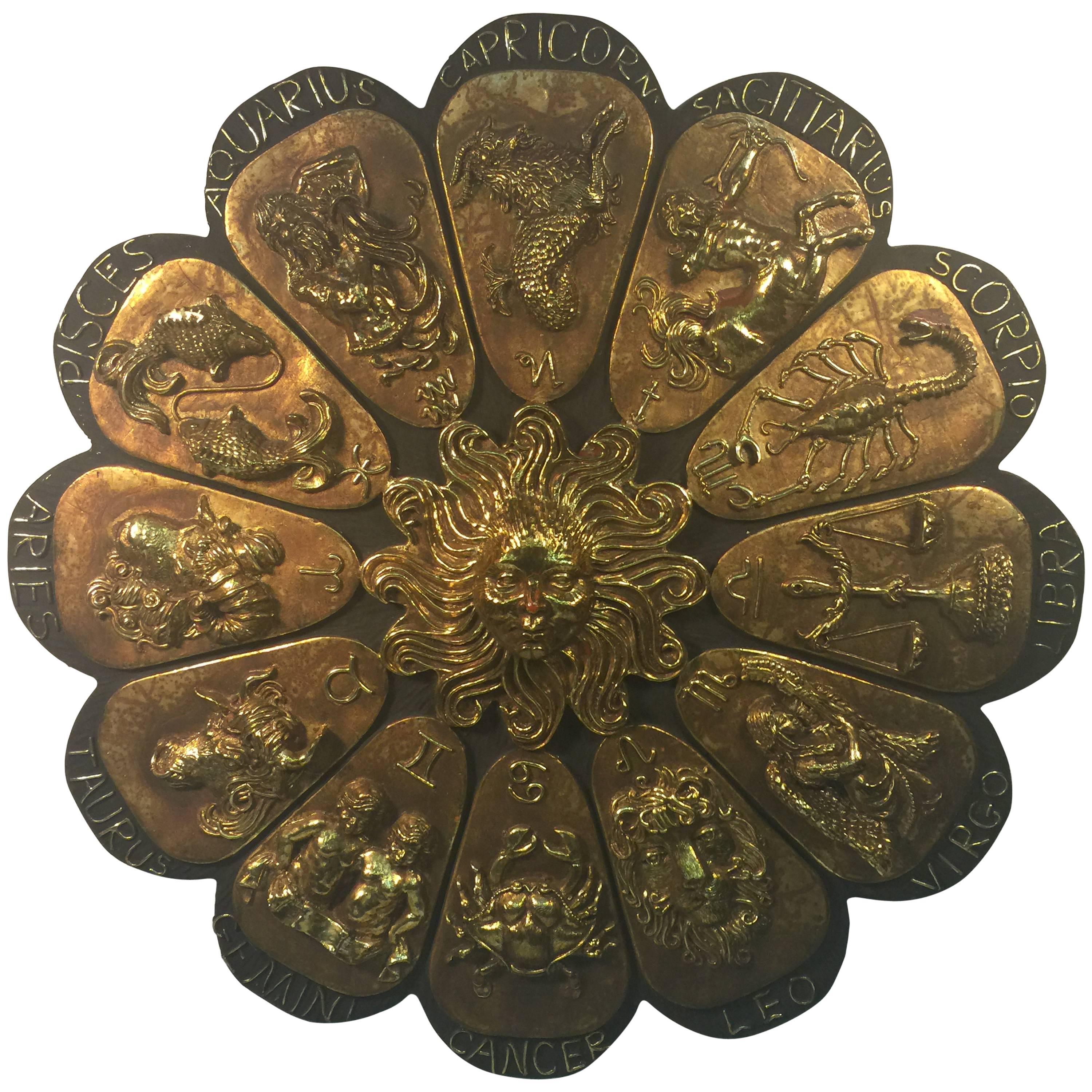 Fabulous Bronzed and Cast Resin Zodiac Wall-Mounted Sculpture or Plaque For Sale