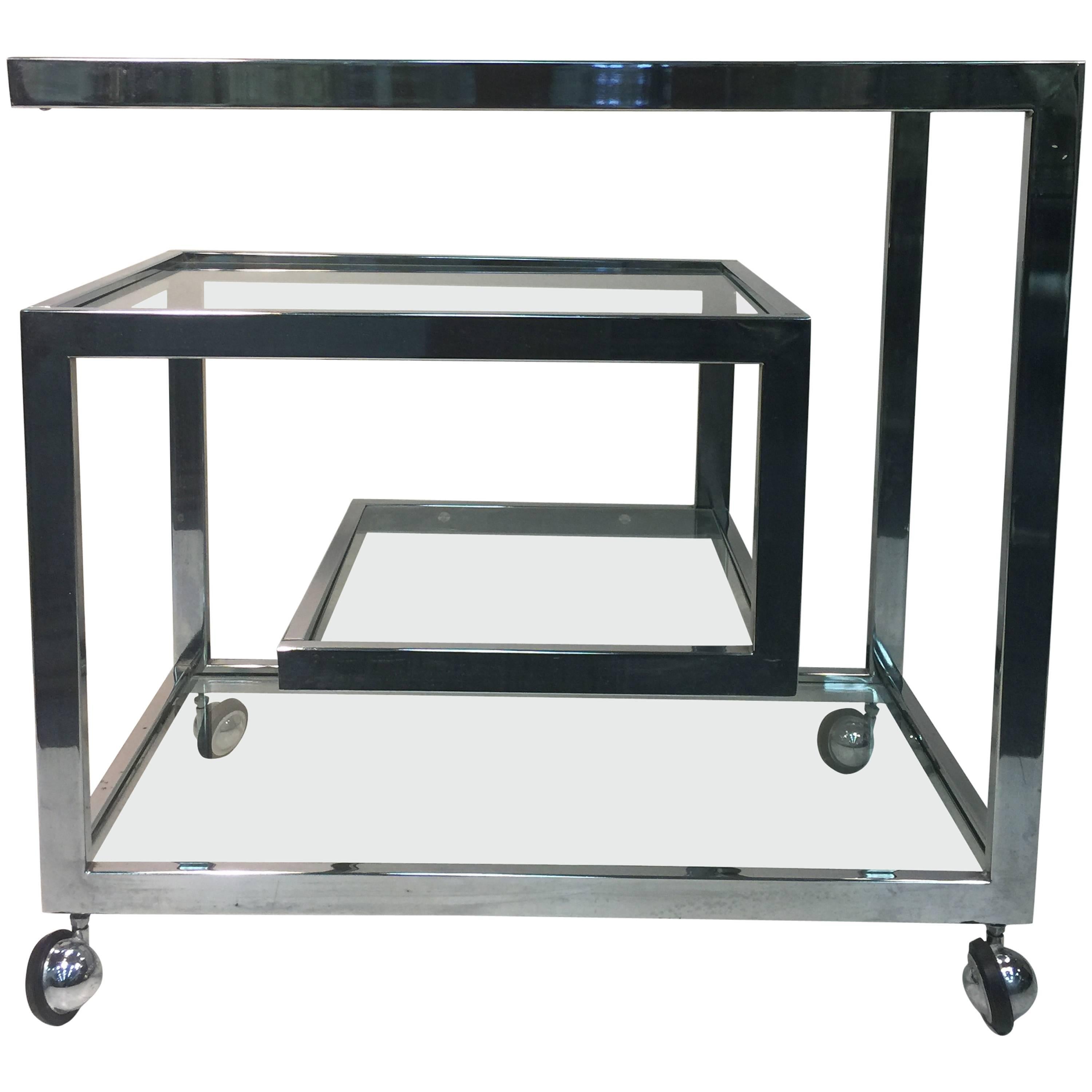 Exceptional Chrome Tea Cart with Geometric Design, style of Milo Baughman For Sale
