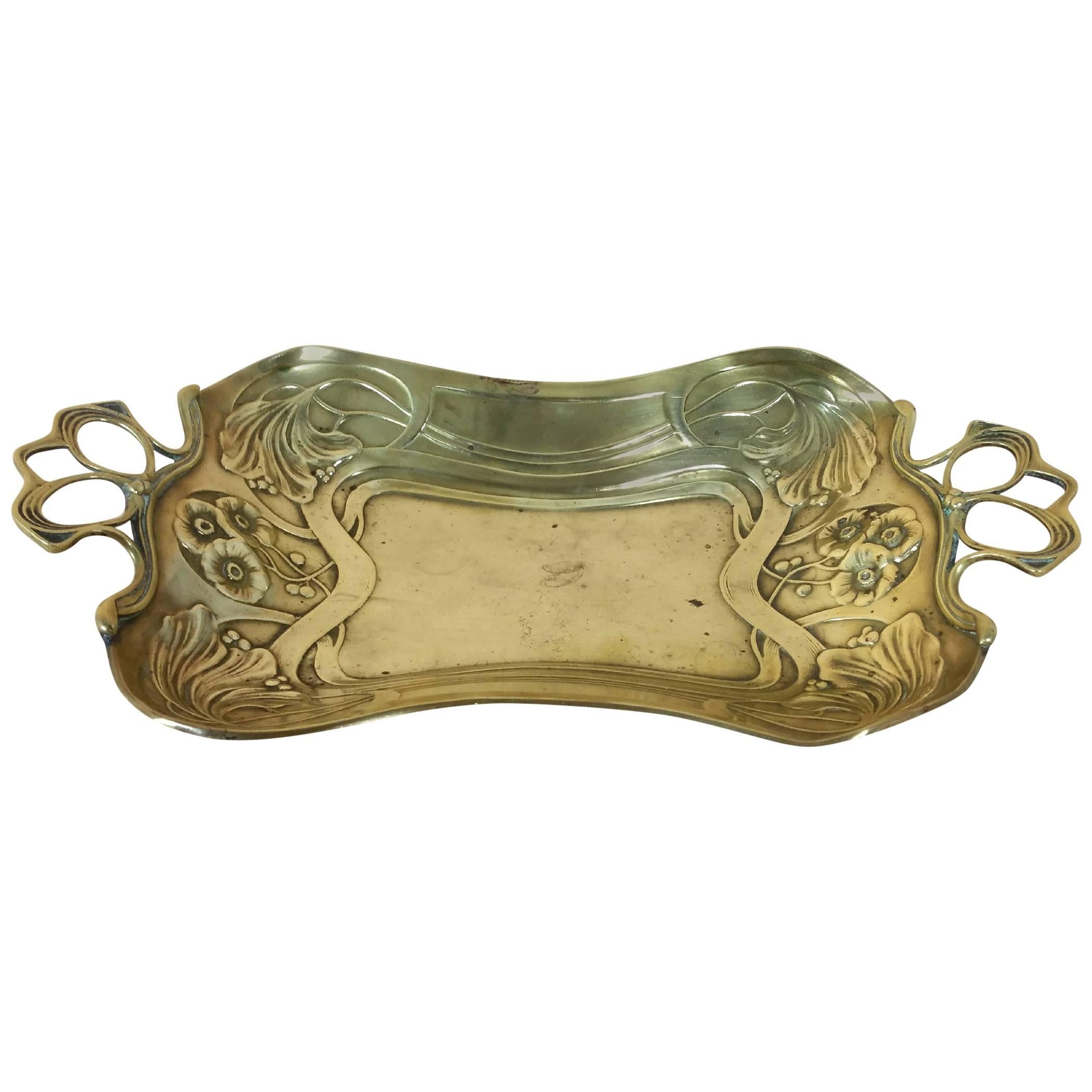19th Century Art Nouveau Brass Twin Handled Rectangular Dish
