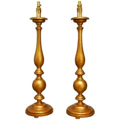 Pair of Italian Gold Leaf Candlestick Pricket Floor Lamps