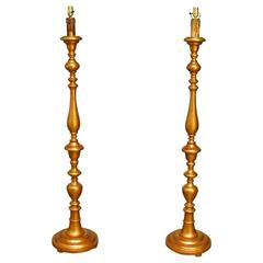 Pair of Tall Italian Giltwood Candlestick Floor Lamps 8