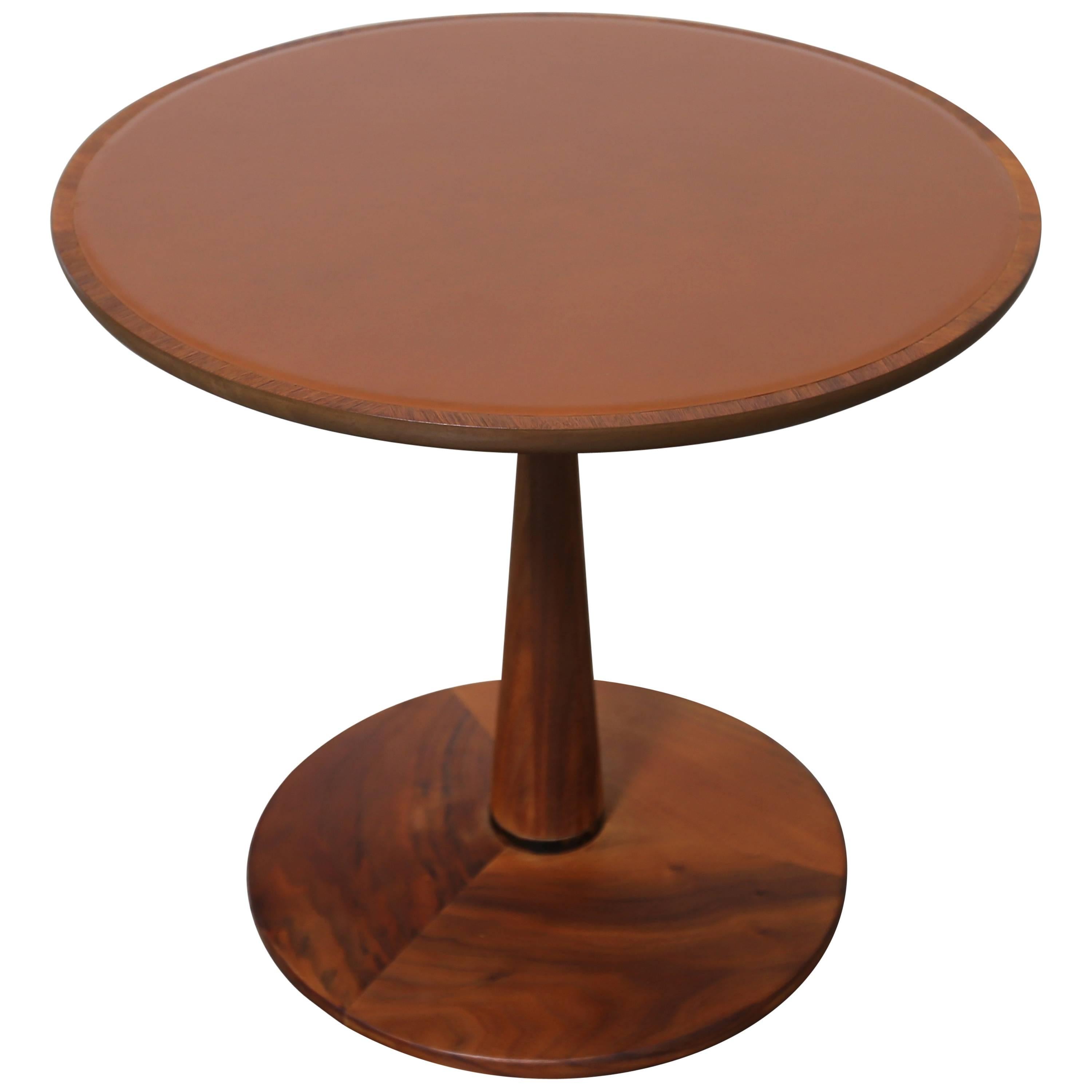 Walnut and Leather Side Table by Kipp Stewart