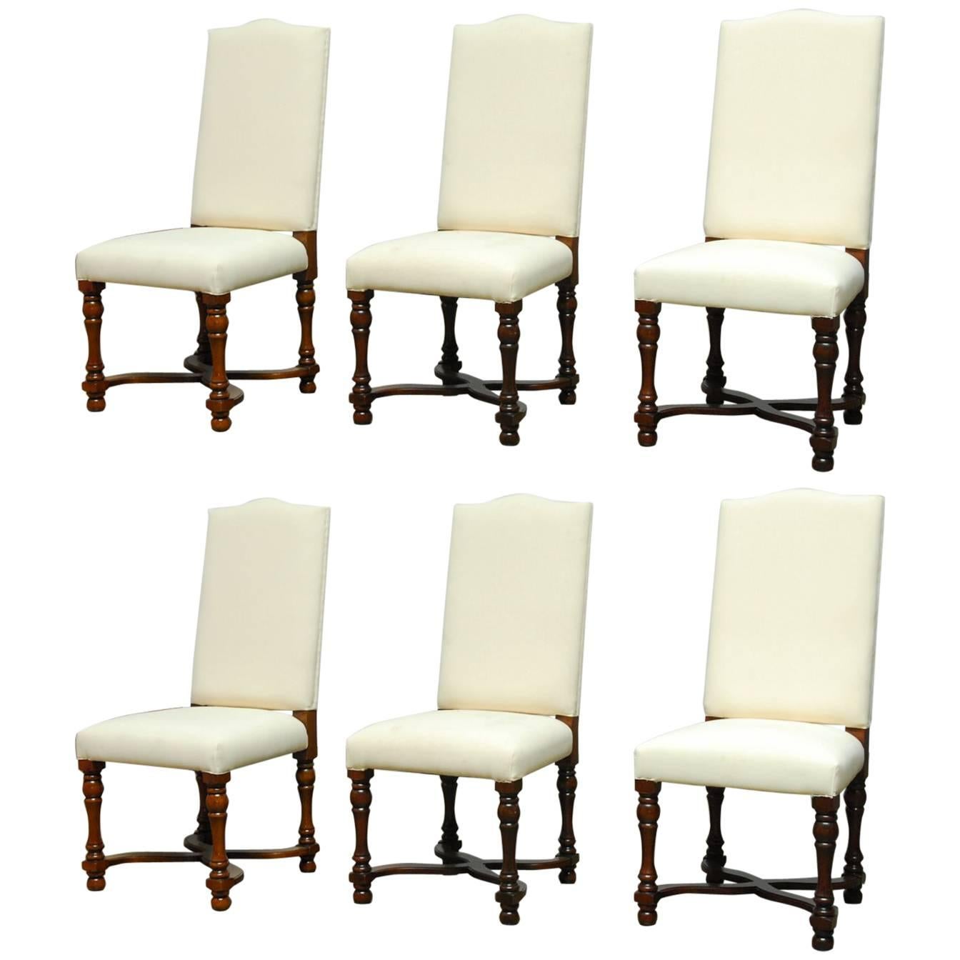 Set of Six Louis XIV French Style Carved Dining Chairs