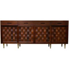 Woven Front Rosewood and Walnut Credenza by Edward Wormley