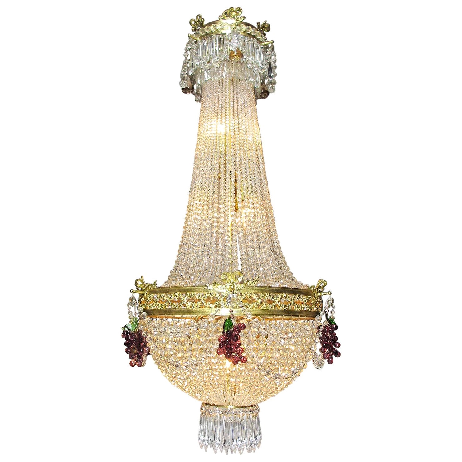 French 19th-20th Century Louis XVI Style Beaded Glass and Gilt-Metal Chandelier For Sale