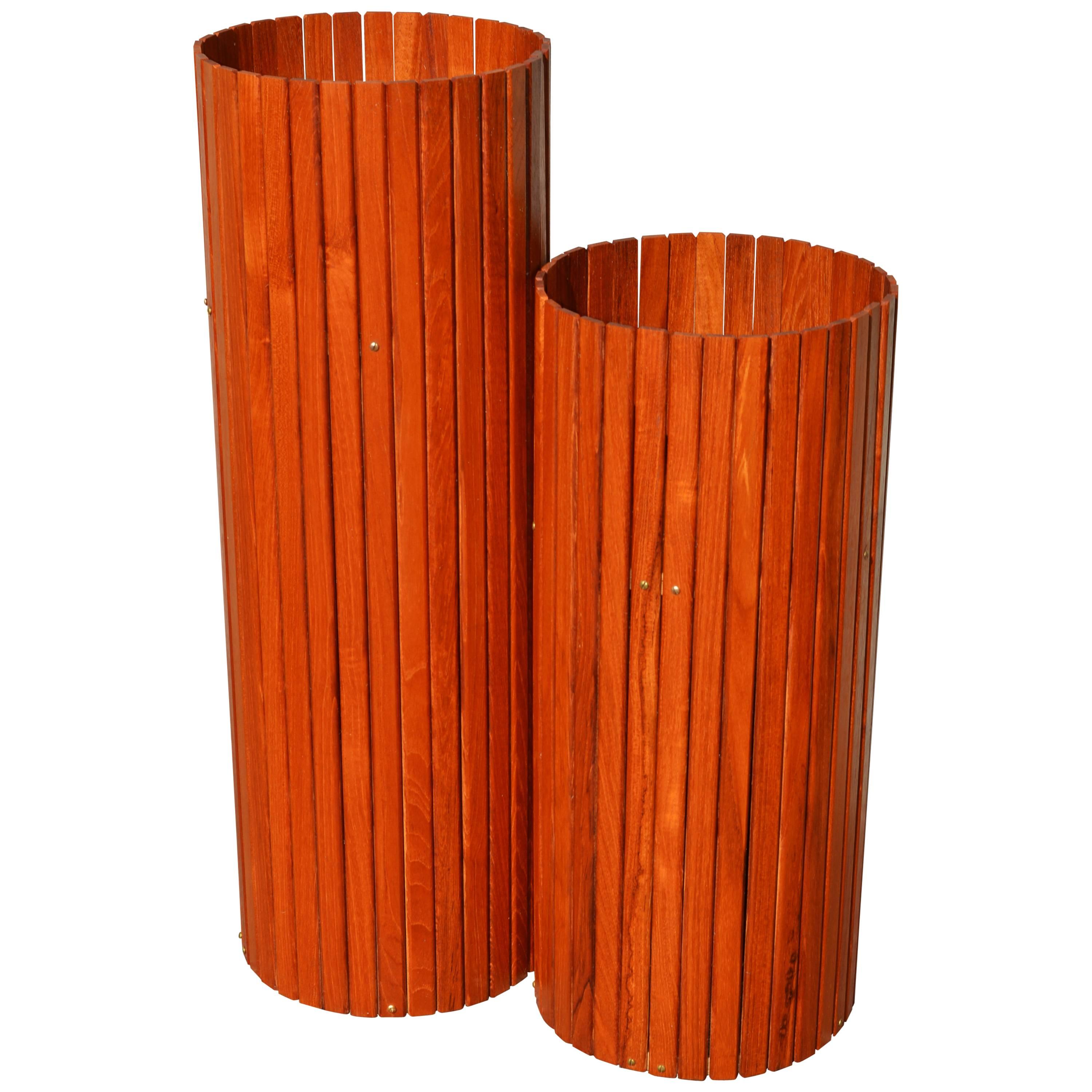 Pair of Teak Slat Plant Stands, Danish Modern