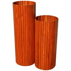 Pair of Teak Slat Plant Stands, Danish Modern