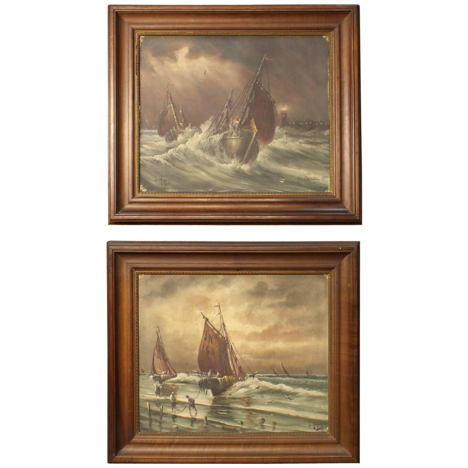 20th Century Pair of French Signed Seascape Paintings