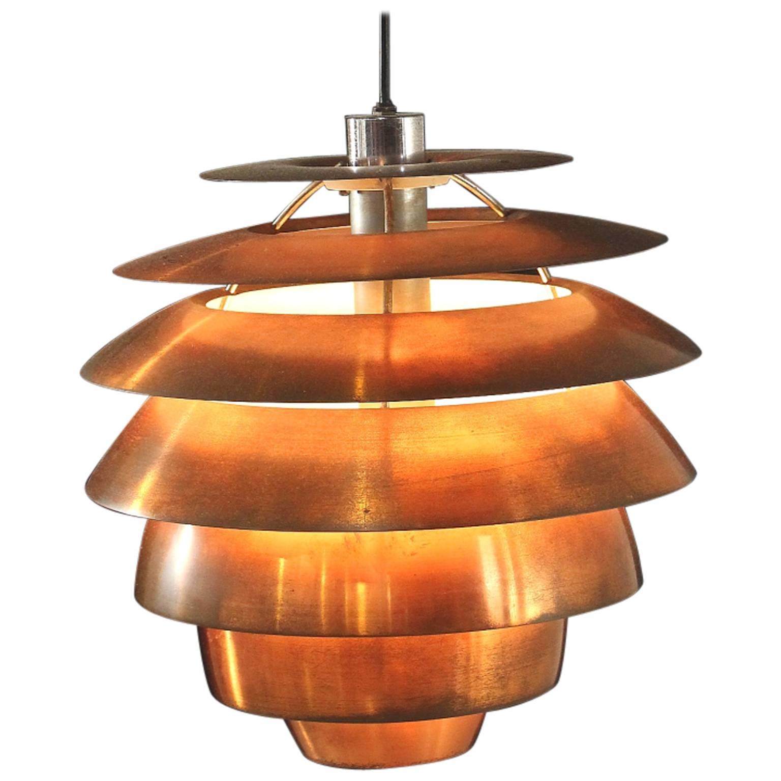 Hanging Lamp by Stilnovo Brushed Copper Lacquered Metal Vintage, Italy, 1960s