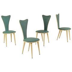 Four Chairs Skai Covered Wood Aluminium Vintage, Italy, 1950s