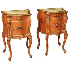 Vintage 20th Century Pair of Venetian Lacquered and Gilded Nightstands