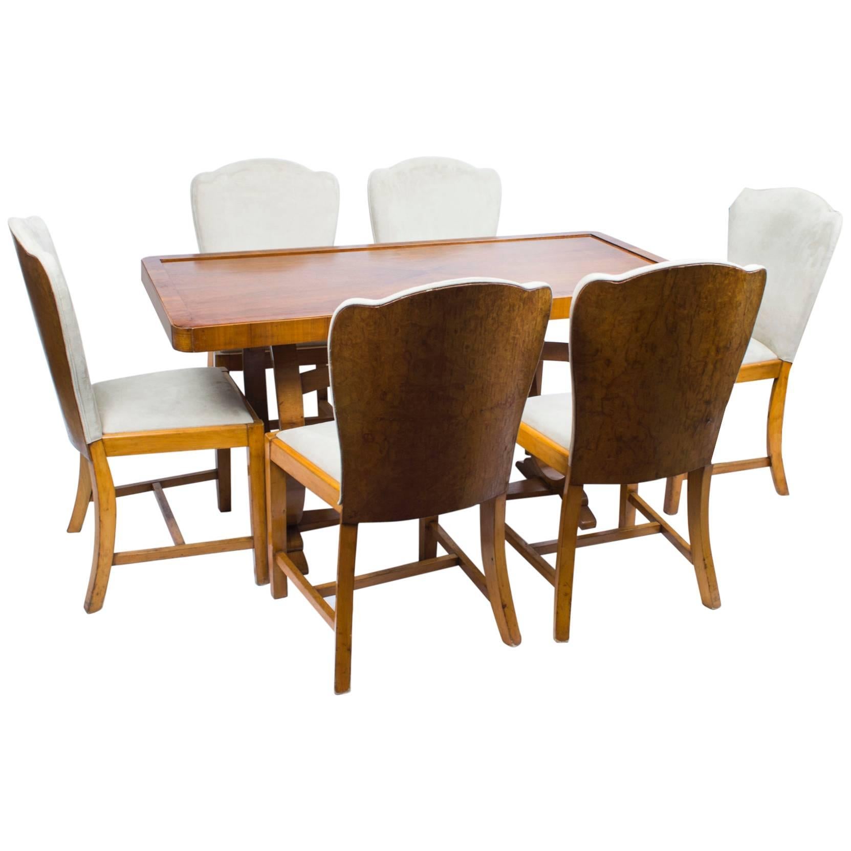 Antique Art Deco Dining Table and Six Chairs, circa 1930