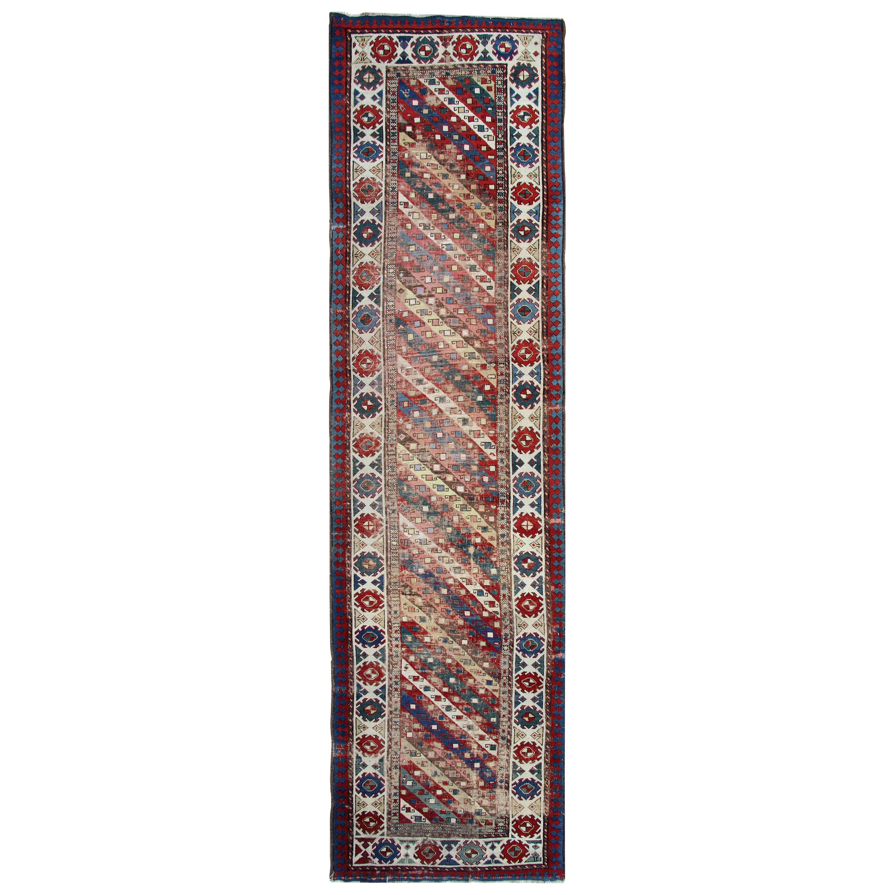 Antike Teppiche Läufer Kaukasische Hand Made Teppich Läufer, Orientalische Teppiche zu verkaufen im Angebot