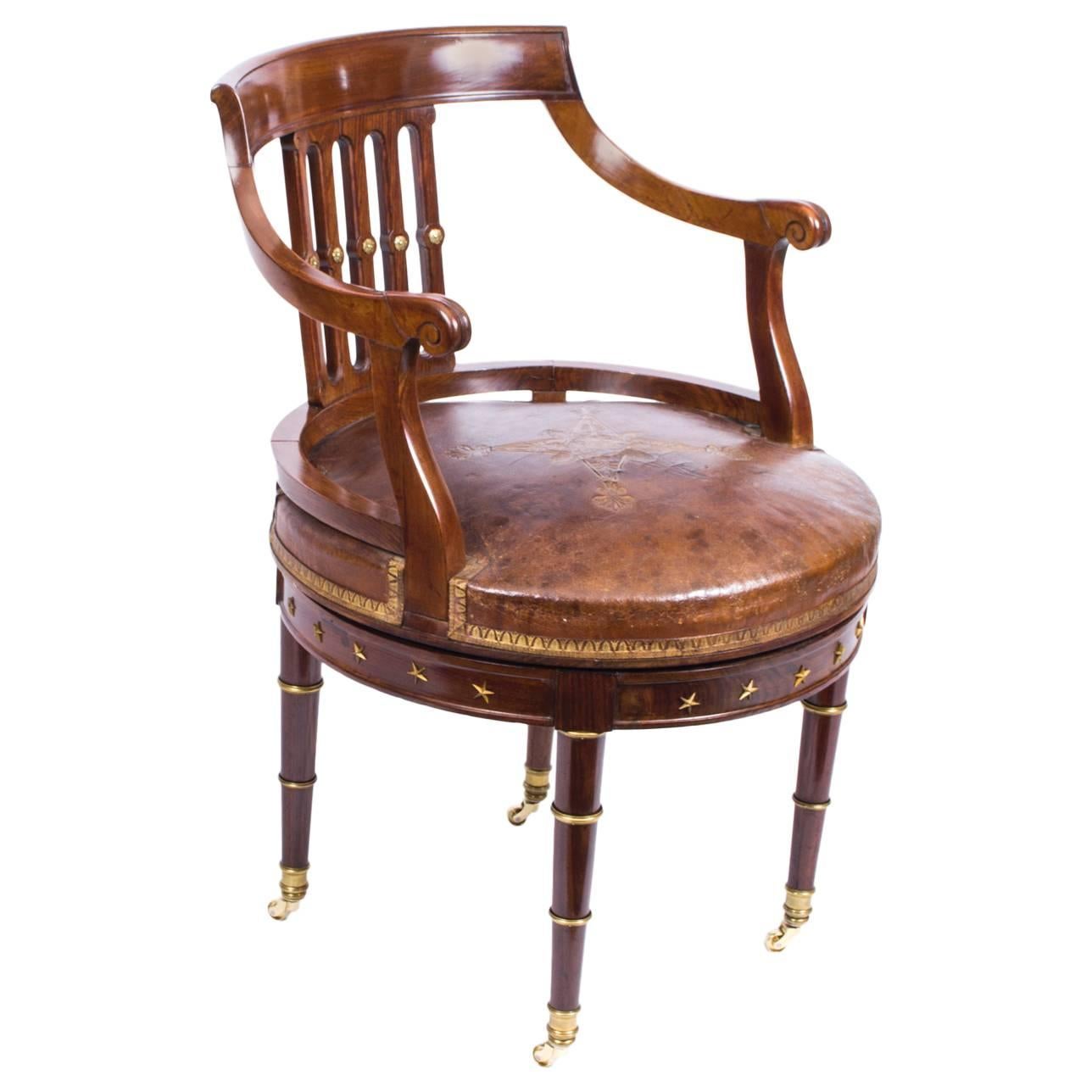 Antique French Empire Revolving Desk Chair, circa 1870