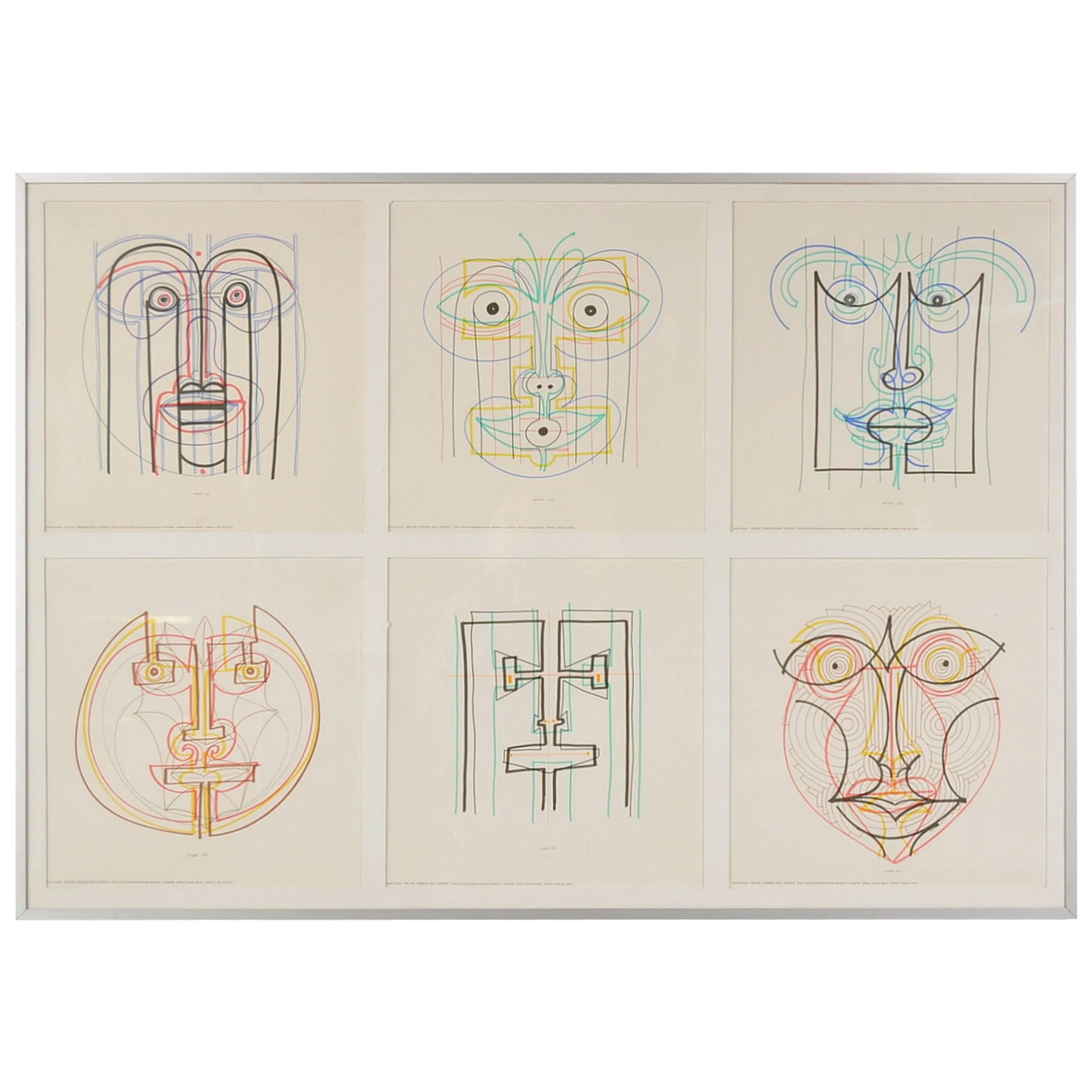 Hand Signed Six-Piece Artwork by Bruno Munari for Danese, Italy, circa 1970
