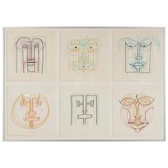 Sechsteiliges handsigniertes Kunstwerk von Bruno Munari für Danese, Italien, um 1970
